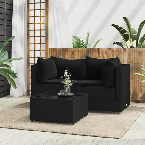 Gossi set mobilier de gradina cu perne, 3 piese, negru, poliratan