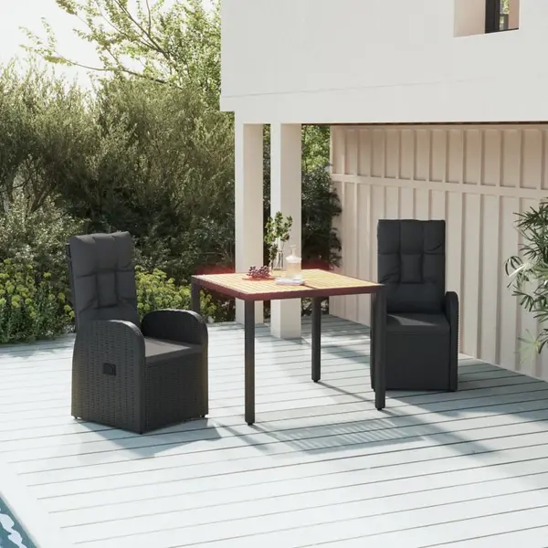 Gossi set mobilier de gradina cu perne, 3 piese, negru, poliratan
