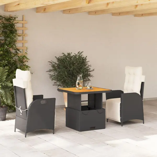 Gossi set mobilier de gradina cu perne, 3 piese, negru, poliratan