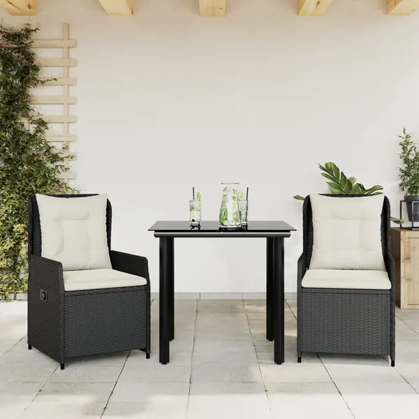 Gossi set mobilier de gradina cu perne, 3 piese, negru, poliratan