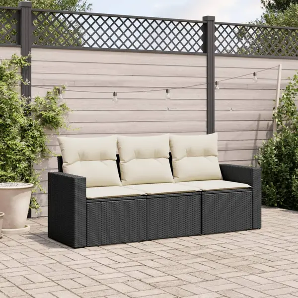 Gossi set mobilier de gradina cu perne, 3 piese, negru, poliratan