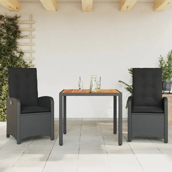 Gossi set mobilier de gradina cu perne, 3 piese, negru, poliratan