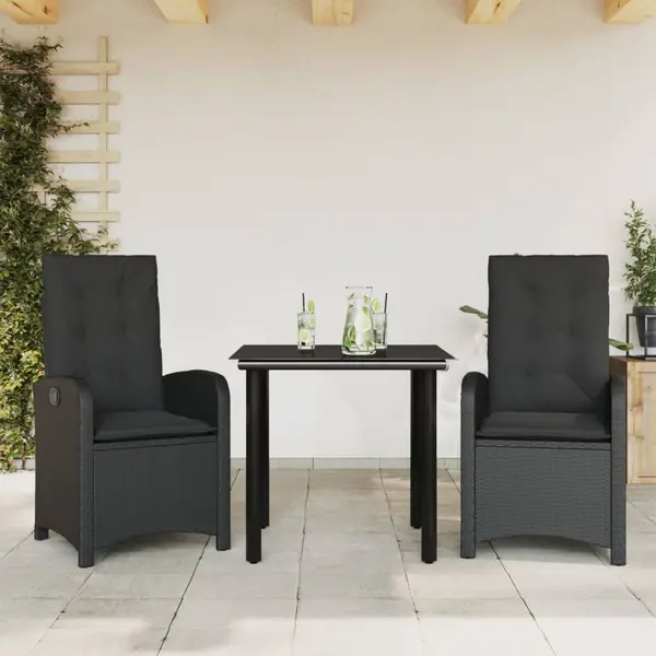 Gossi set mobilier de gradina cu perne, 3 piese, negru, poliratan