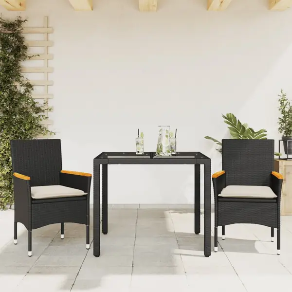 Gossi set mobilier de gradina cu perne 3 piese negru poliratan&sticla
