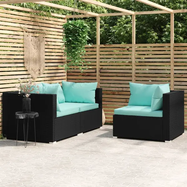 Gossi set mobilier de gradina cu perne, 3 piese, negru, poliratan