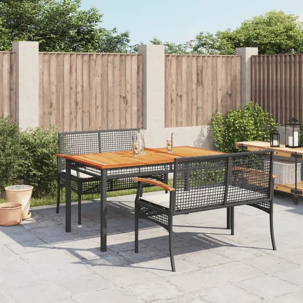 Gossi set mobilier de gradina cu perne, 3 piese, negru, poliratan
