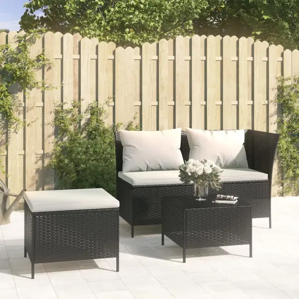 Gossi set mobilier de gradina cu perne, 3 piese, negru, poliratan
