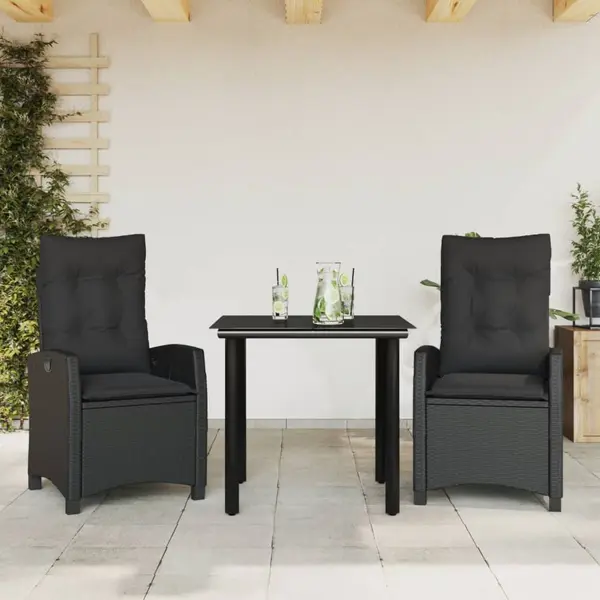 Gossi set mobilier de gradina cu perne, 3 piese, negru, poliratan