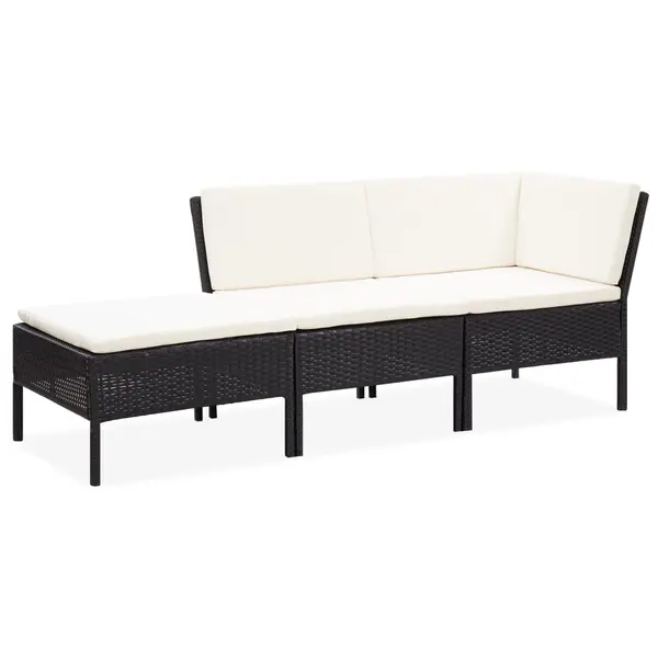 Gossi set mobilier de gradina cu perne, 3 piese, negru, poliratan