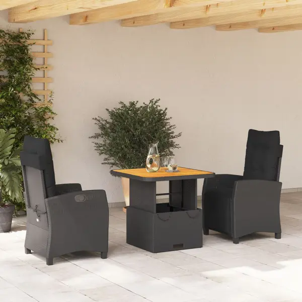 Gossi set mobilier de gradina cu perne, 3 piese, negru, poliratan