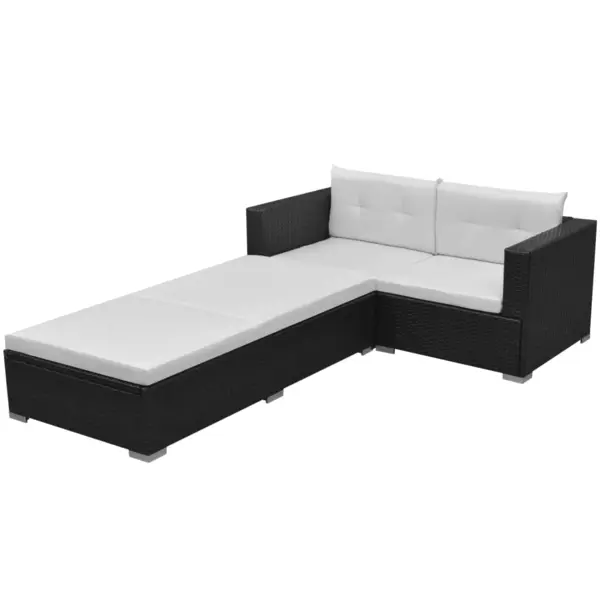 Gossi set mobilier de gradina cu perne, 3 piese, negru, poliratan