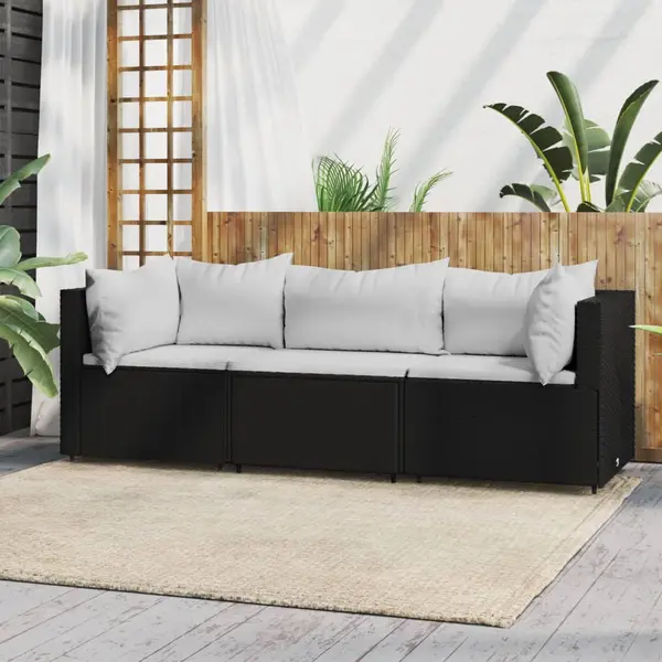Gossi set mobilier de gradina cu perne, 3 piese, negru, poliratan