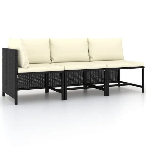 Gossi set mobilier de gradina cu perne, 3 piese, negru, poliratan