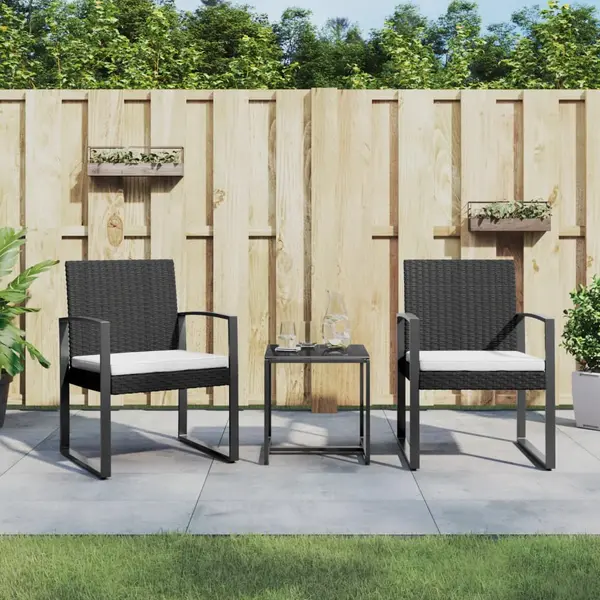Gossi set mobilier de gradina cu perne, 3 piese, negru, pp ratan