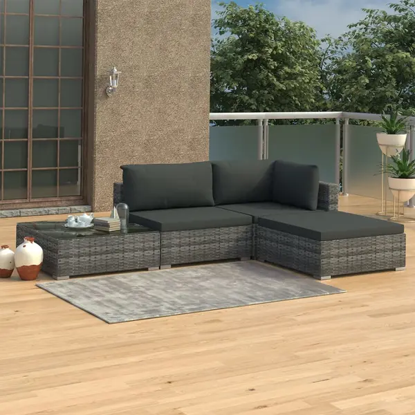Gossi set mobilier de gradina cu perne, 4 piese, gri, poliratan