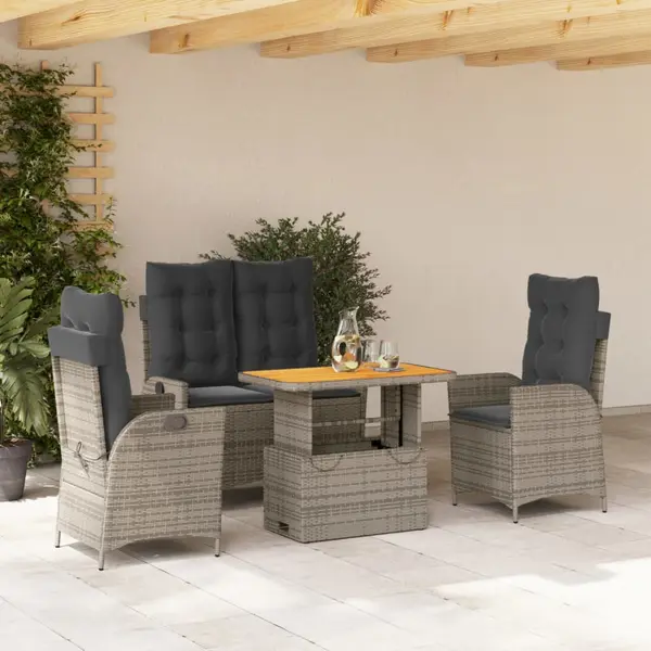 Gossi set mobilier de gradina cu perne, 4 piese, gri, poliratan