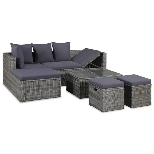 Gossi set mobilier de gradina cu perne, 4 piese, gri, poliratan