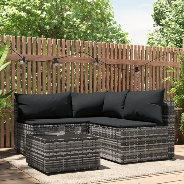 Gossi set mobilier de gradina cu perne, 4 piese, gri, poliratan