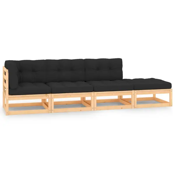 Gossi set mobilier de gradina cu perne, 4 piese, lemn masiv de pin