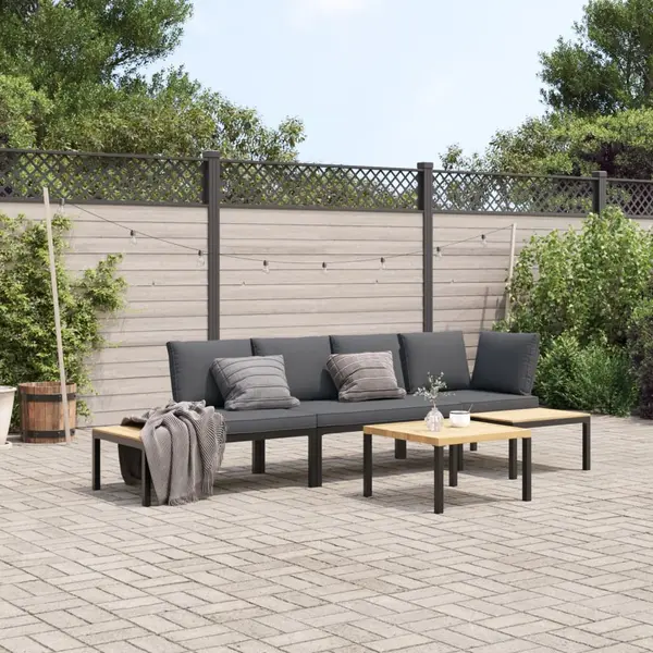 Gossi set mobilier de gradina cu perne, 4 piese, negru, aluminiu