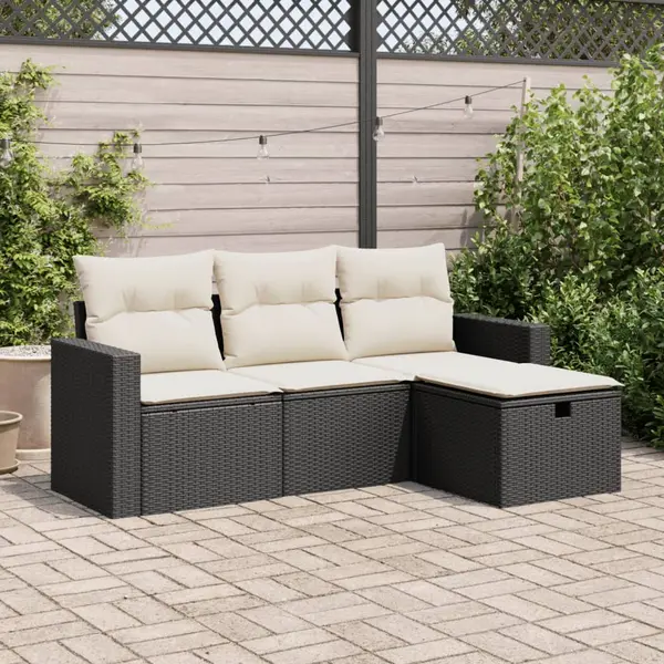 Gossi set mobilier de gradina cu perne, 4 piese, negru, poliratan