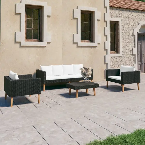Gossi set mobilier de gradina cu perne, 4 piese, negru, poliratan