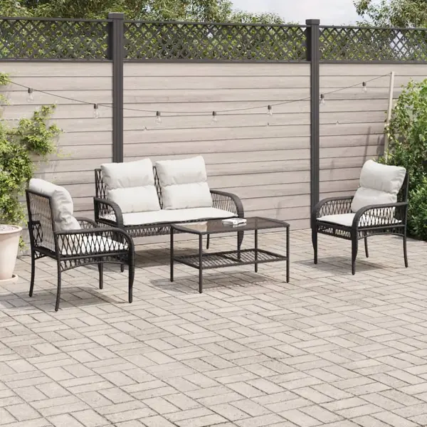 Gossi set mobilier de gradina cu perne, 4 piese, negru, poliratan