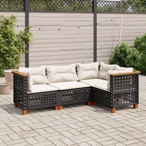 Gossi set mobilier de gradina cu perne, 4 piese, negru, poliratan