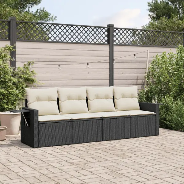 Gossi set mobilier de gradina cu perne, 4 piese, negru, poliratan