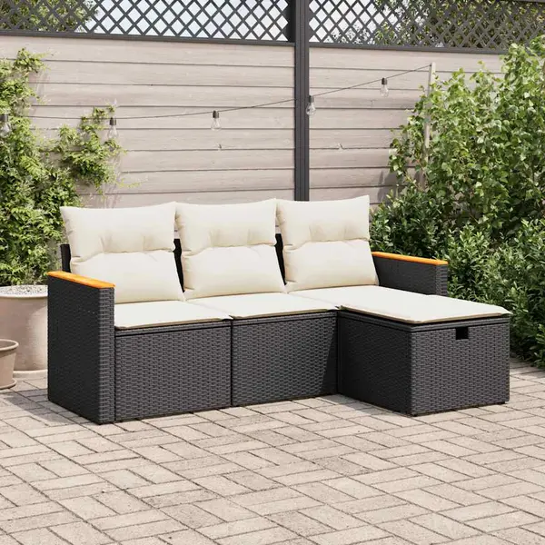Gossi set mobilier de gradina cu perne, 4 piese, negru, poliratan