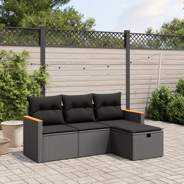 Gossi set mobilier de gradina cu perne, 4 piese, negru, poliratan