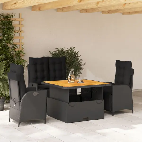 Gossi set mobilier de gradina cu perne, 4 piese, negru, poliratan