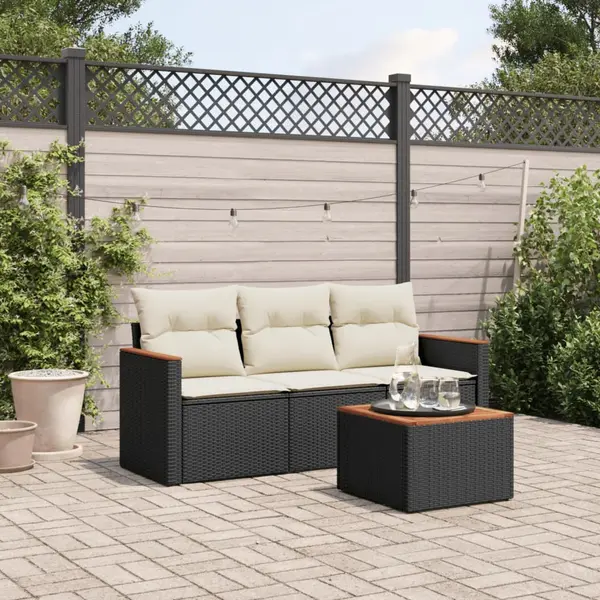 Gossi set mobilier de gradina cu perne, 4 piese, negru, poliratan