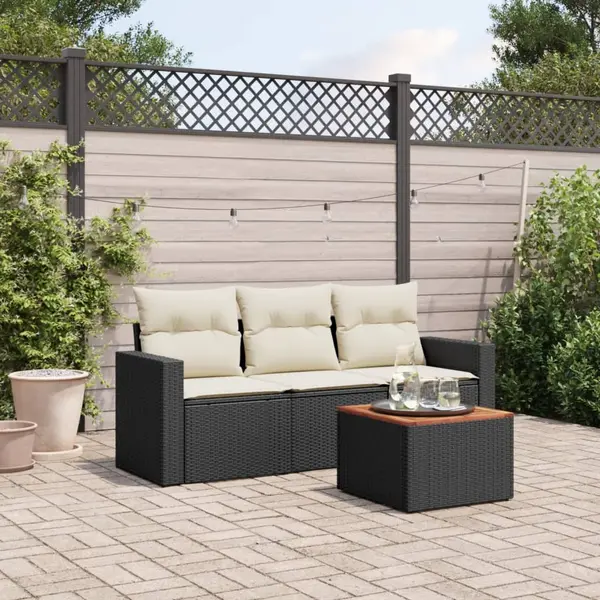 Gossi set mobilier de gradina cu perne, 4 piese, negru, poliratan