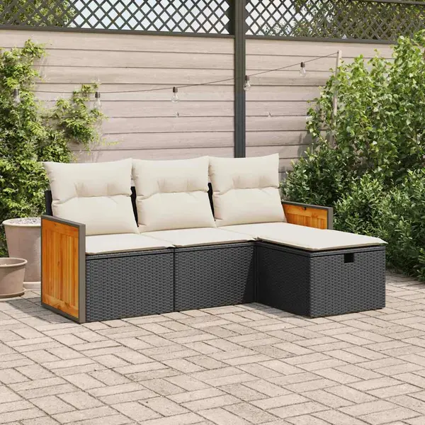 Gossi set mobilier de gradina cu perne, 4 piese, negru, poliratan