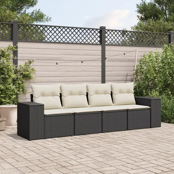 Gossi set mobilier de gradina cu perne, 4 piese, negru, poliratan