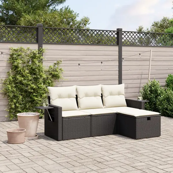 Gossi set mobilier de gradina cu perne, 4 piese, negru, poliratan