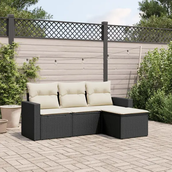 Gossi set mobilier de gradina cu perne, 4 piese, negru, poliratan