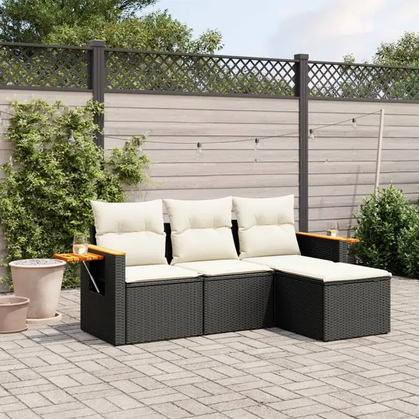 Gossi set mobilier de gradina cu perne, 4 piese, negru, poliratan