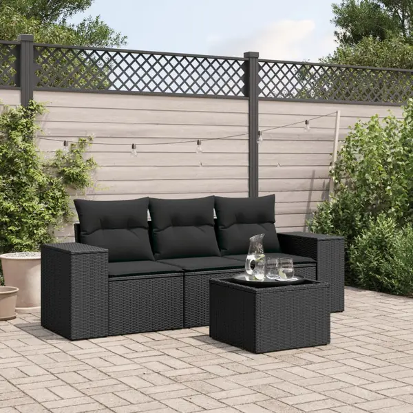 Gossi set mobilier de gradina cu perne, 4 piese, negru, poliratan