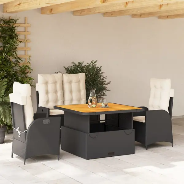 Gossi set mobilier de gradina cu perne, 4 piese, negru, poliratan