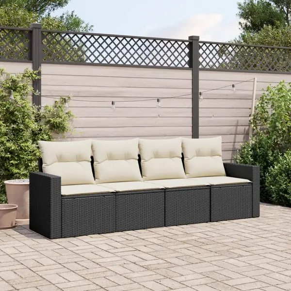 Gossi set mobilier de gradina cu perne, 4 piese, negru, poliratan