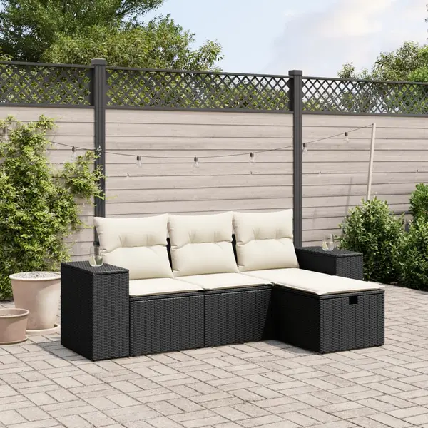 Gossi set mobilier de gradina cu perne, 4 piese, negru, poliratan