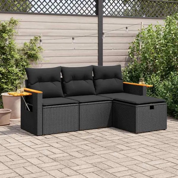 Gossi set mobilier de gradina cu perne, 4 piese, negru, poliratan