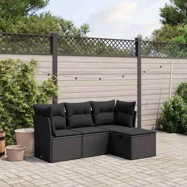 Gossi set mobilier de gradina cu perne, 4 piese, negru, poliratan