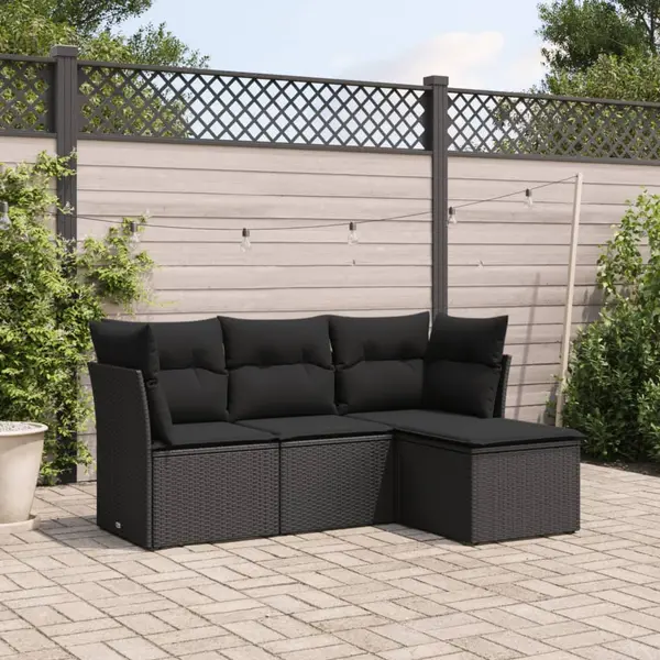 Gossi set mobilier de gradina cu perne, 4 piese, negru, poliratan