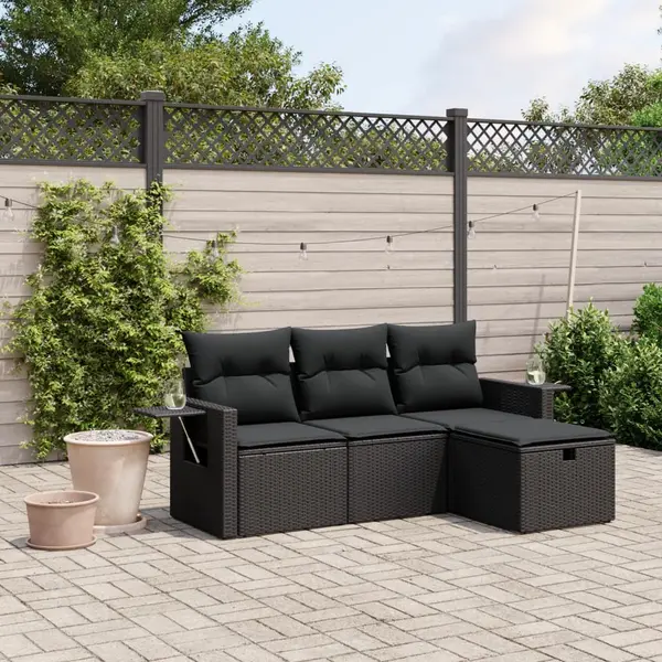 Gossi set mobilier de gradina cu perne, 4 piese, negru, poliratan