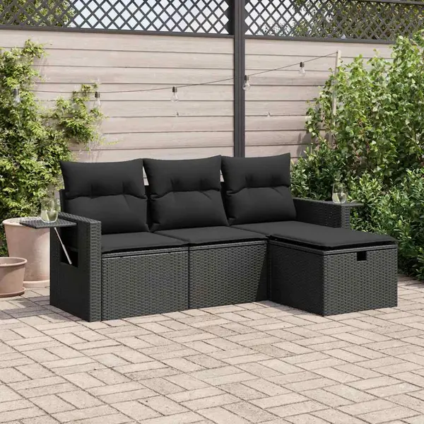 Gossi set mobilier de gradina cu perne, 4 piese, negru, poliratan