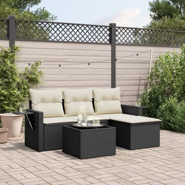 Gossi set mobilier de gradina cu perne, 4 piese, negru, poliratan