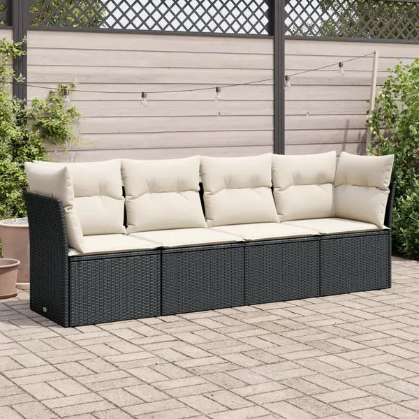 Gossi set mobilier de gradina cu perne, 4 piese, negru, poliratan